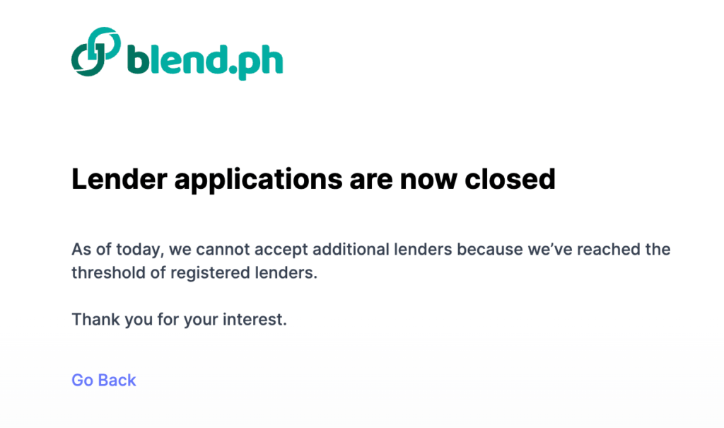 Blend Philippines investments applications are closed